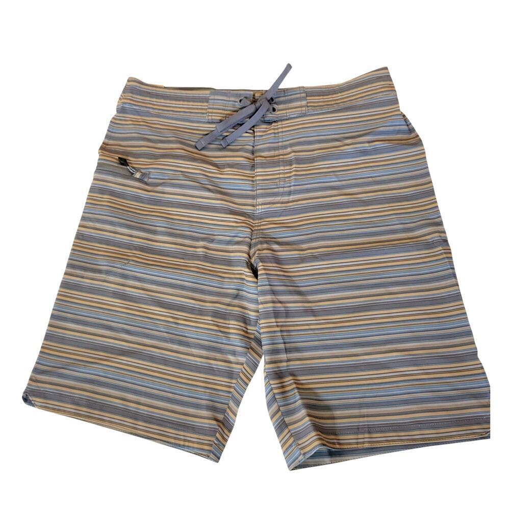Prana Fenton Boardshort Men 30 Stripe 9" L Stretch Quick Dry UPF Surf Swim Trunk
